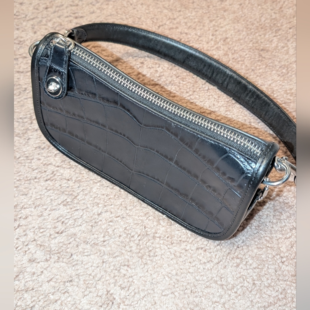 Black Croc-Embossed Coach Swinger 20 Shoulder Bag - Picture 4 of 11